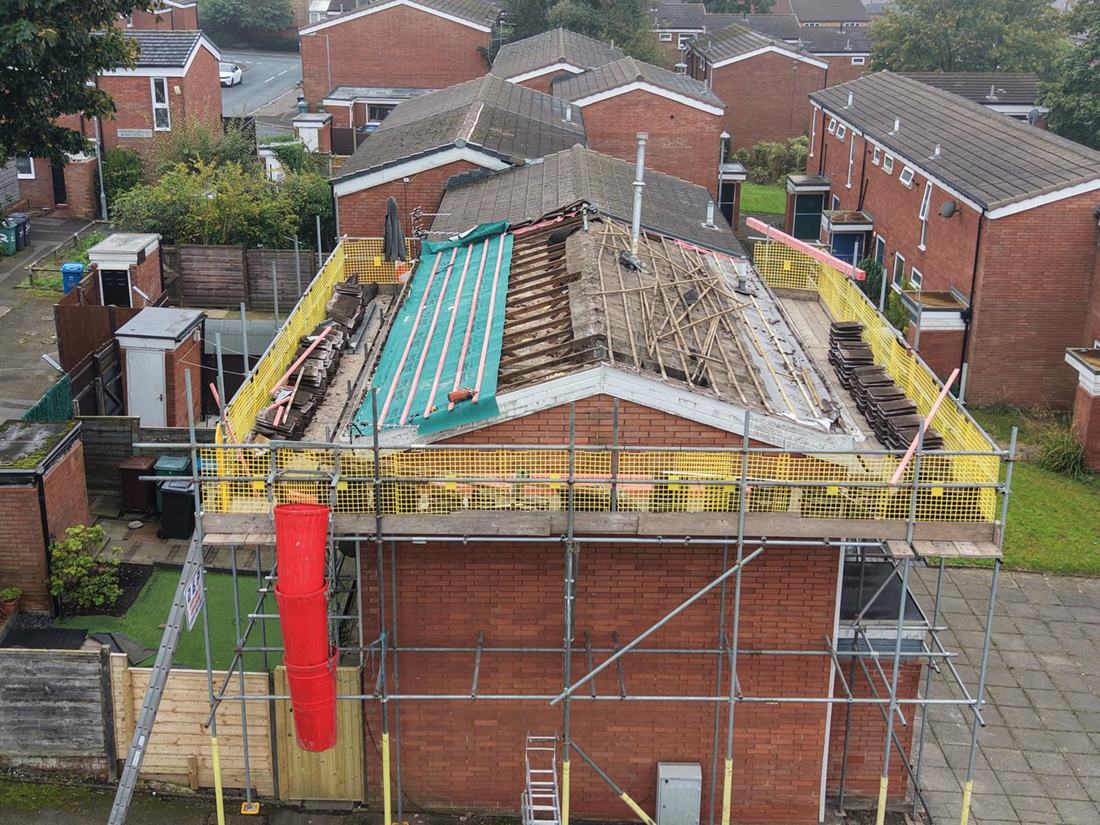 D & P job: re-roof in progress