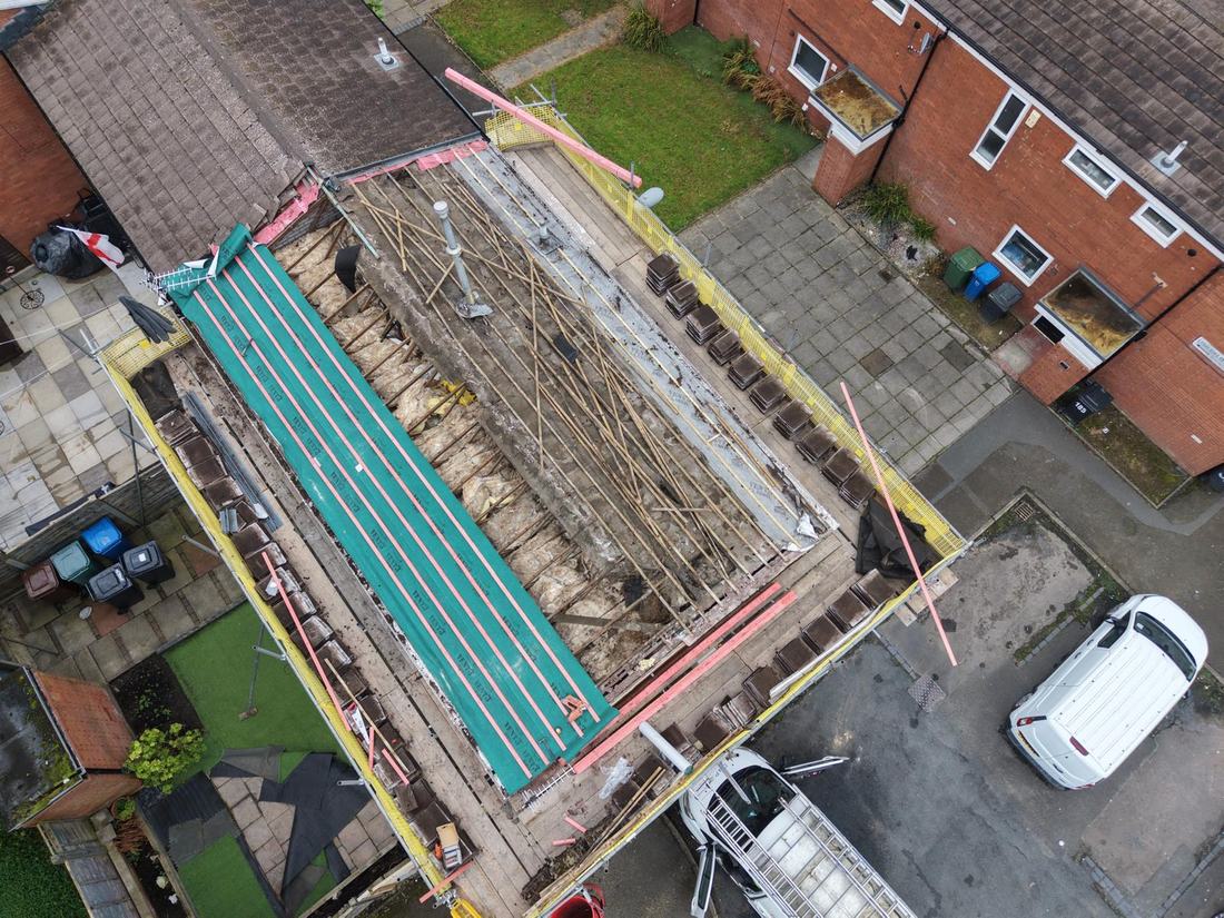 D & P job: roof stripped back